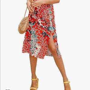 Boho Floral High Waist Split A Line Midi Skirt